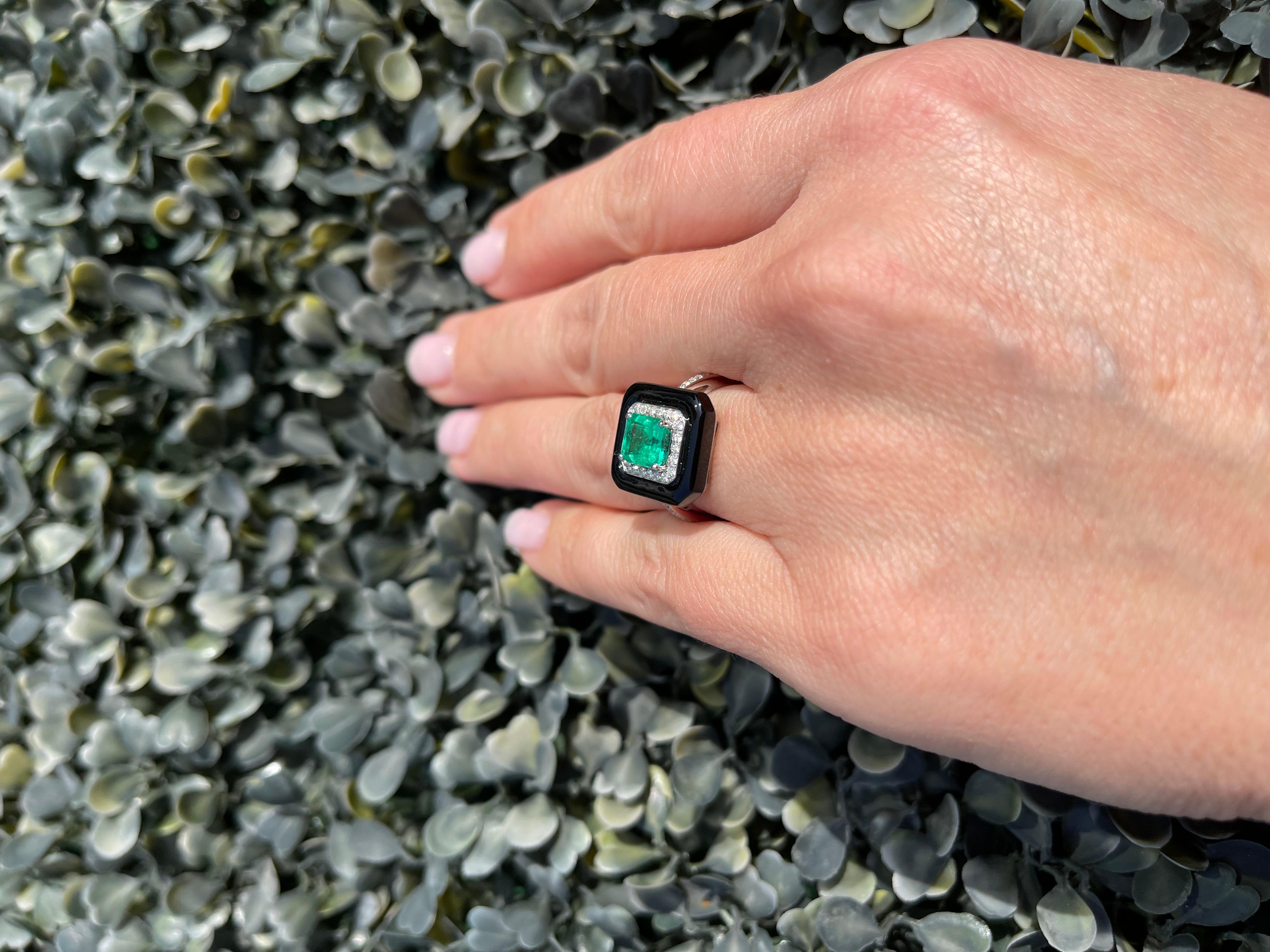 Emerald Black Agate Diamond Ring 4