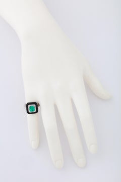 Emerald Black Agate Diamond Ring