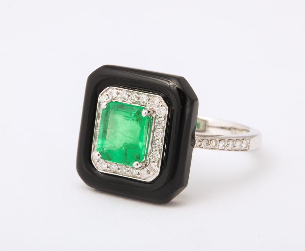 Emerald Cut Emerald Black Agate Diamond Ring