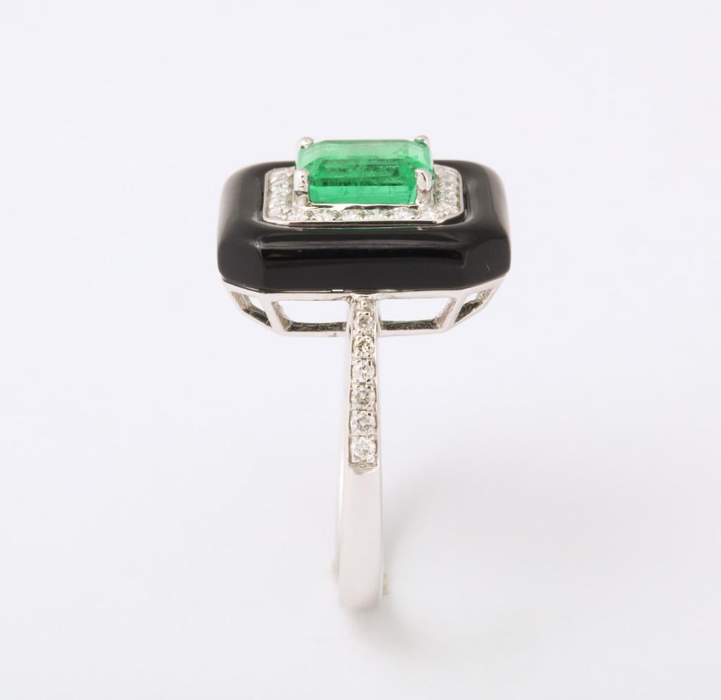 Emerald Black Agate Diamond Ring In New Condition In Bal Harbour, FL