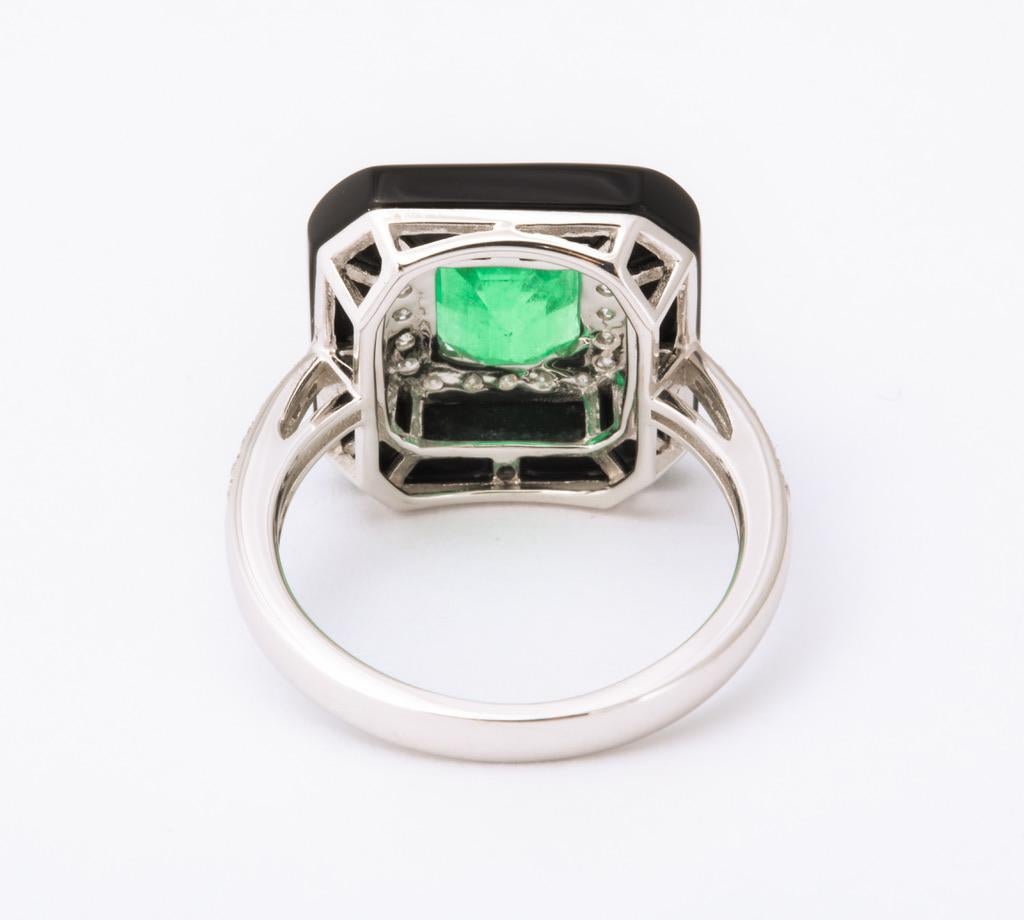 Emerald Black Agate Diamond Ring 1