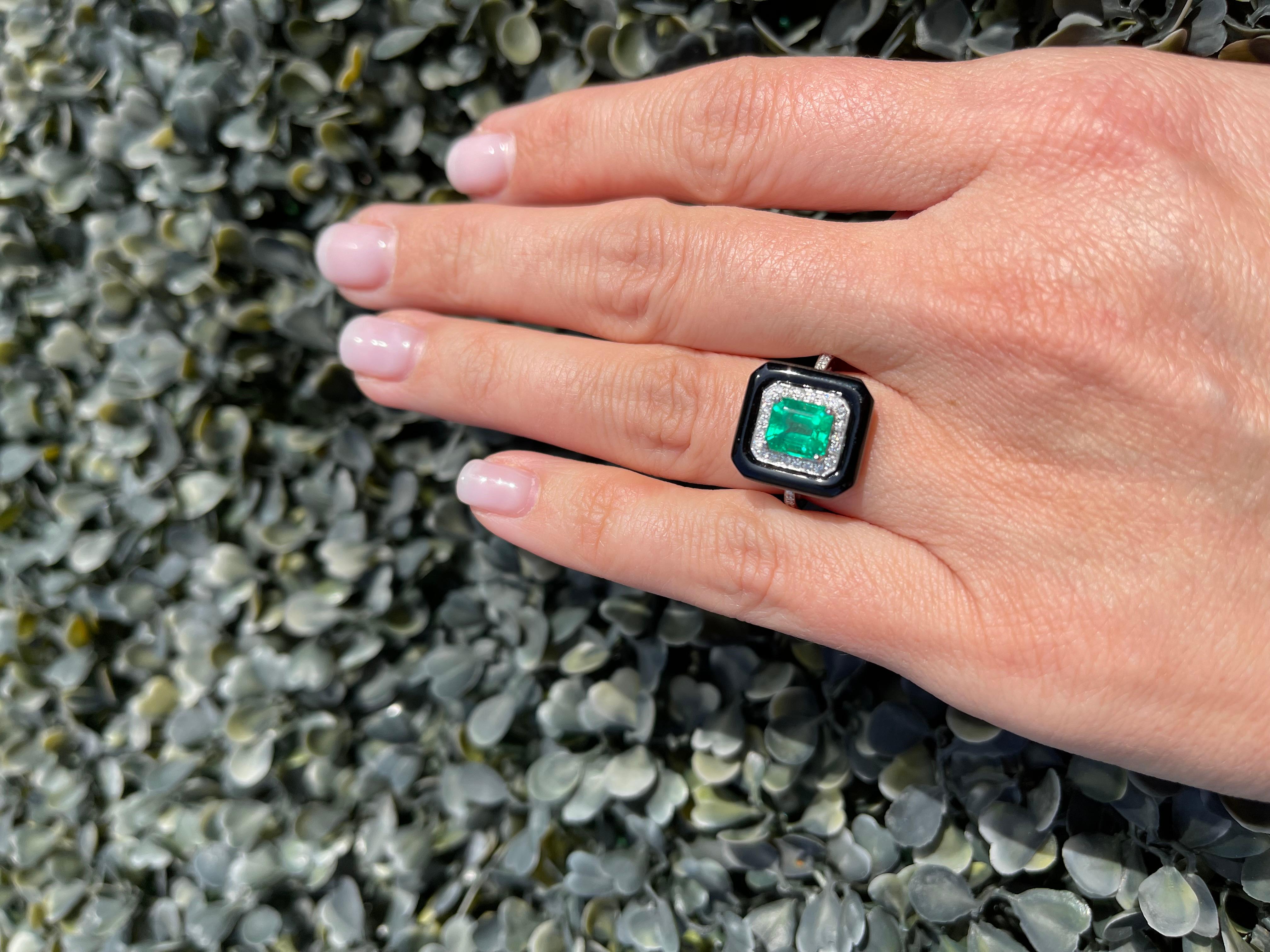Emerald Black Agate Diamond Ring 2