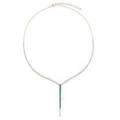 Emerald Black Diamond 14K (or 18k upon request) Gold Lariat Necklace