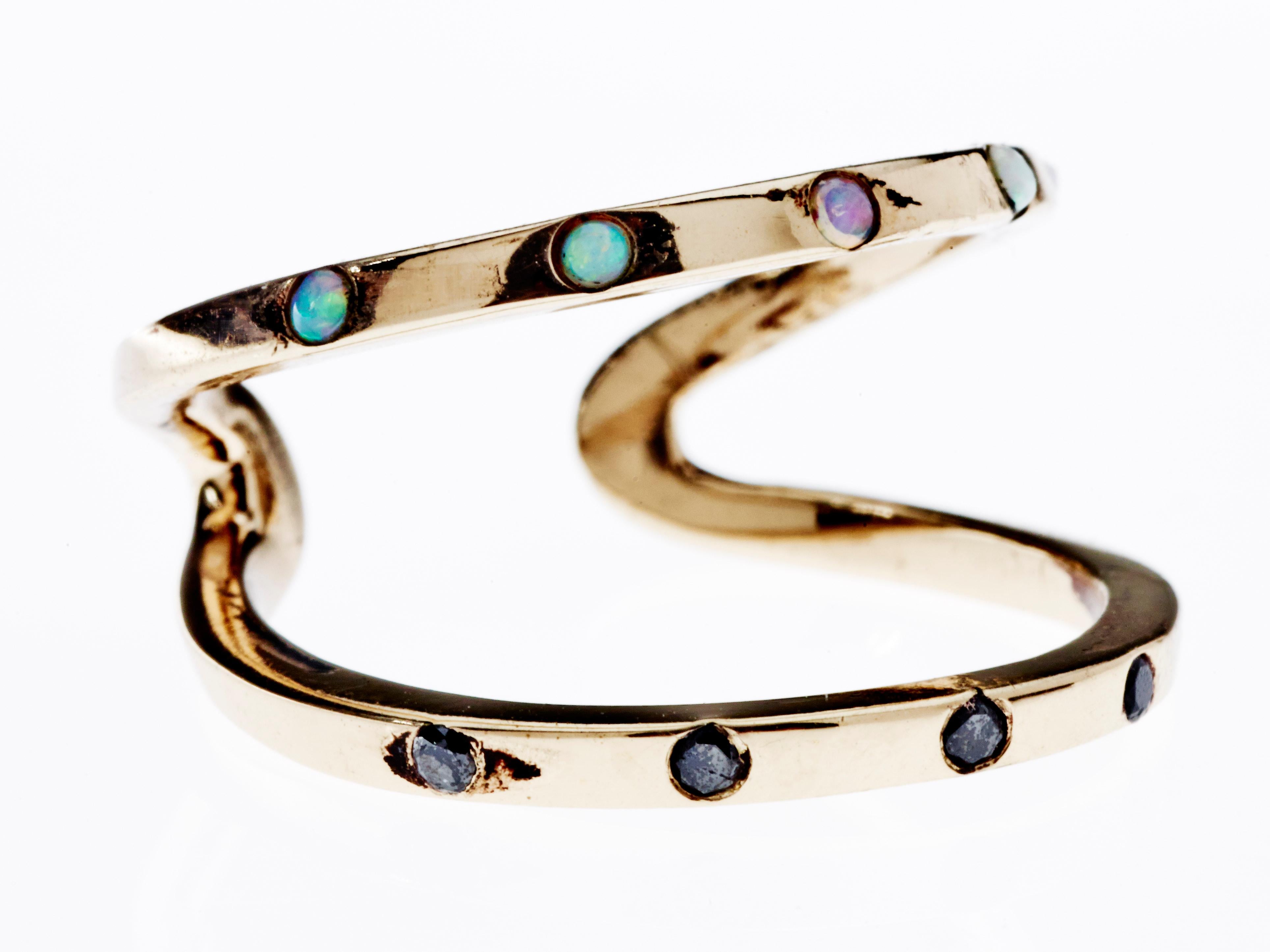 Brilliant Cut Emerald Black Diamond Ring Bronze One size Adjustable J Dauphin For Sale
