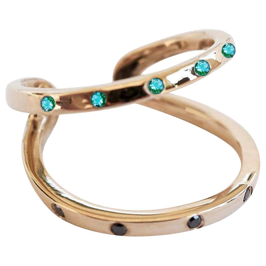 Emerald Black Diamond Ring Bronze One size Adjustable J Dauphin For Sale