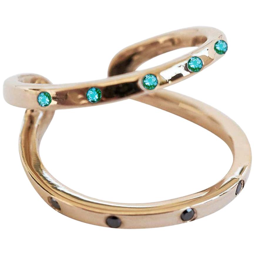 Emerald Black Diamond Ring Gold  For Sale