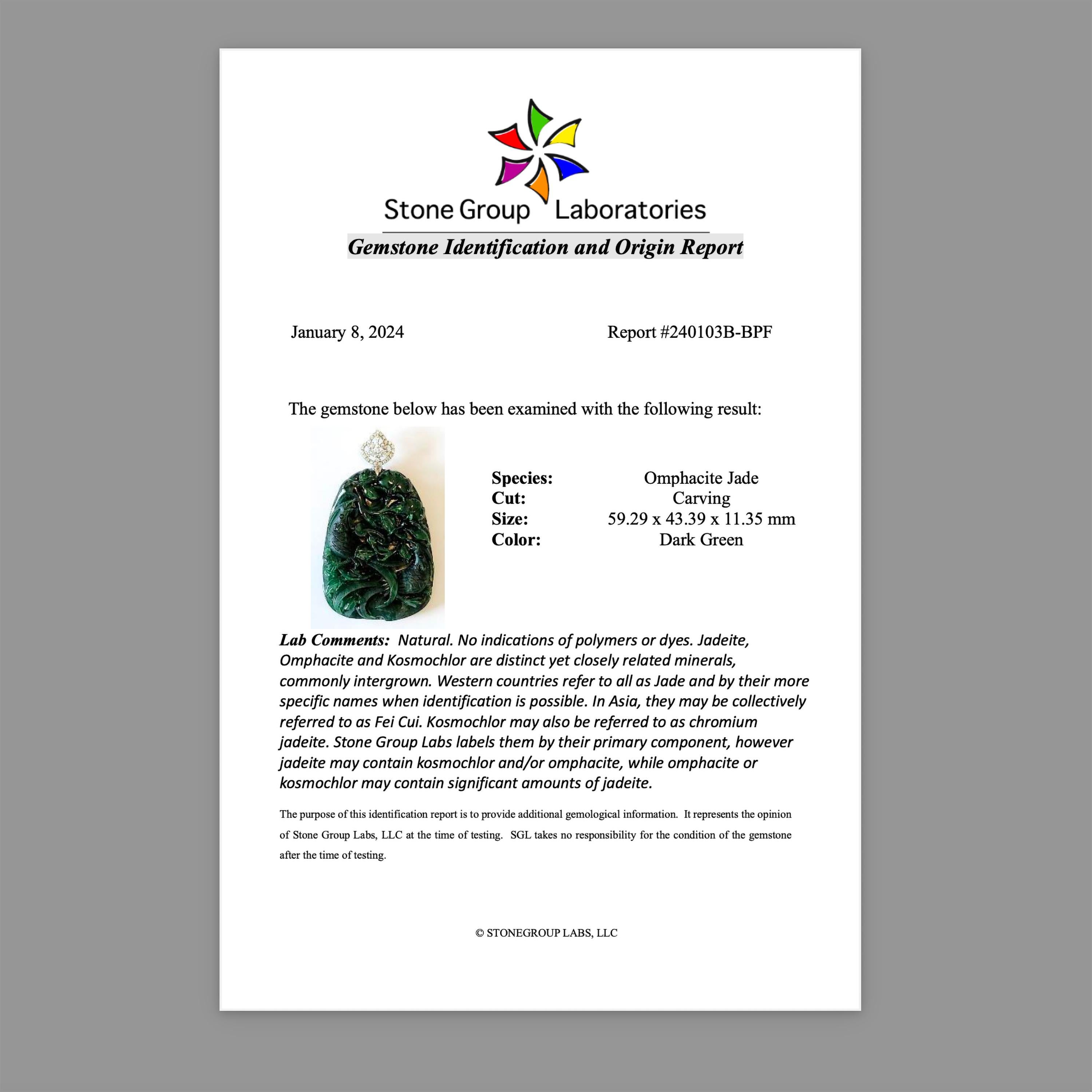 Emerald Black Jade Pendant Elaborately Three-Dimensional Carving, Certified 13