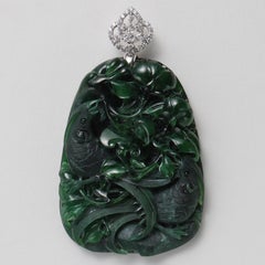 Emerald Black Jade Pendant Elaborately Three-Dimensional Carving, Certified