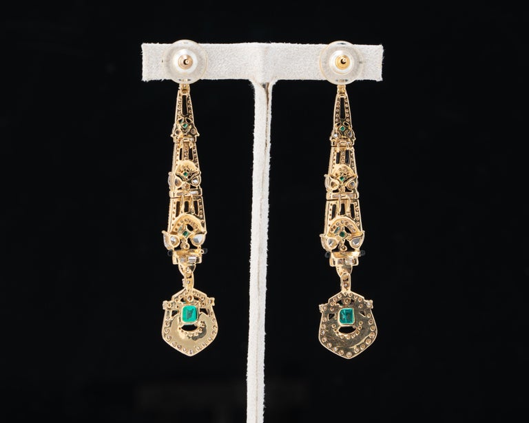 Emerald, Black Onyx and Diamond Drop Earrings at 1stDibs