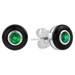 Smaragd & Schwarzer Onyx Halo Ohrstecker im antiken Stil 14K Weißgold Ohrringe