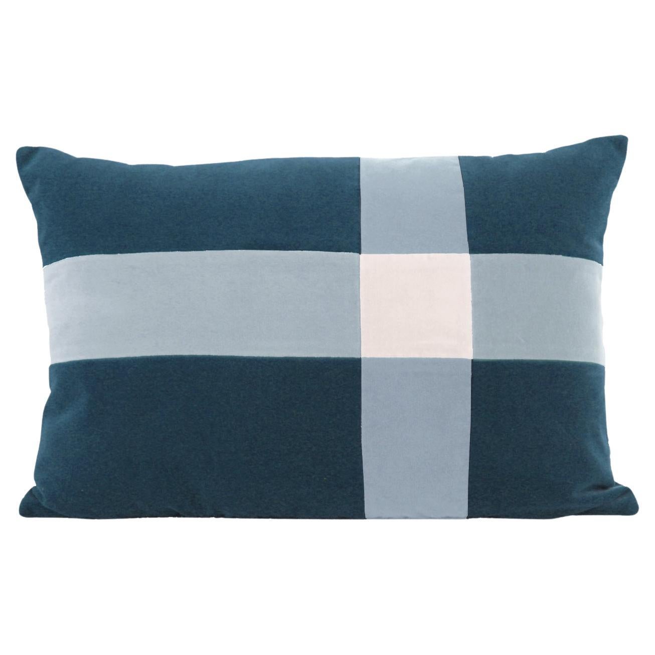 Cuscino decorativo in velluto blu smeraldo patchwork deluxe fatto a mano