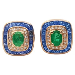 Emerald, Blue Sapphire and Diamond Earrings set in 18 Karat Rose Gold Settings