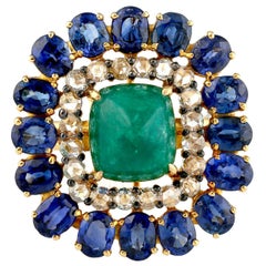 Emerald Blue Sapphire Diamond 14 Karat Gold Ring