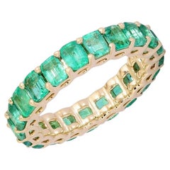 Emerald Blue Sapphire Diamond 14K Yellow Gold Eternity Ring