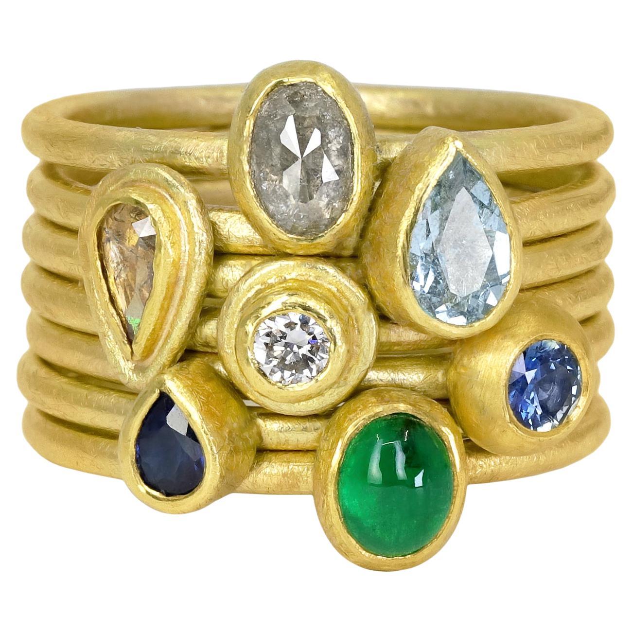 Emerald Blue Sapphire Diamond Aquamarine Stacking Rings, Petra Class 2024