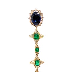 Emerald, Blue Sapphire and Rubelite Earring in 18 Karat Gold with Diamonds