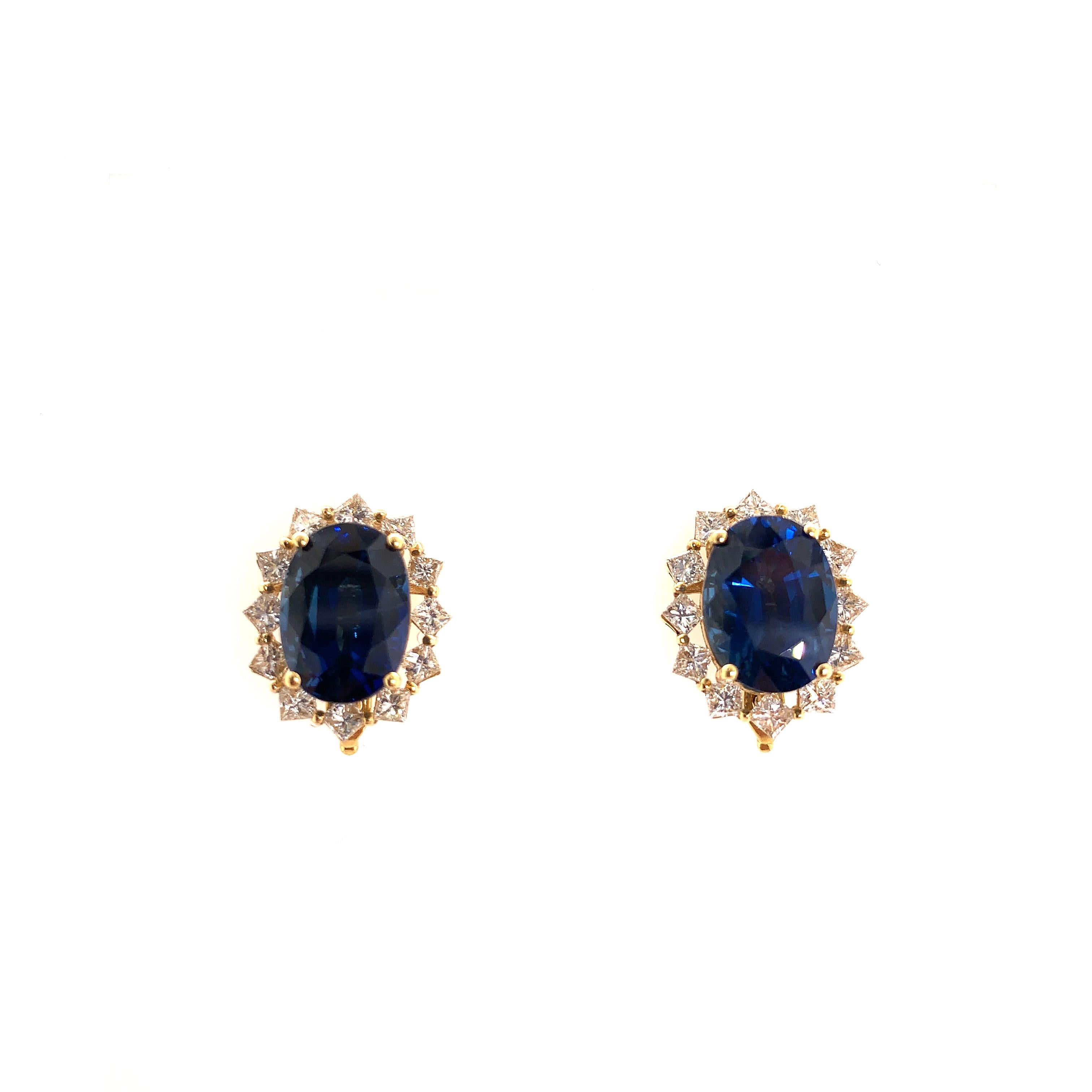 Oval Cut Emerald, Blue Sapphire and Rubelite Earring in 18 Karat Gold with Diamonds