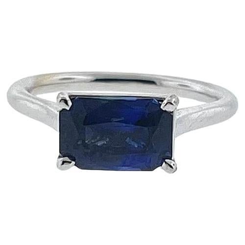 Emerald Blue Sapphire Solitaire Ring For Sale