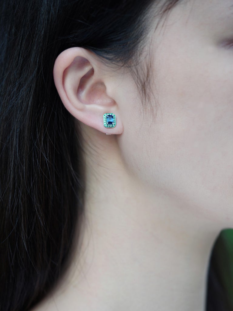 Emerald, Blue Sapphire, Spinel, Pearl & Diamond Earrings, 18K Gold, Austy Lee For Sale 2