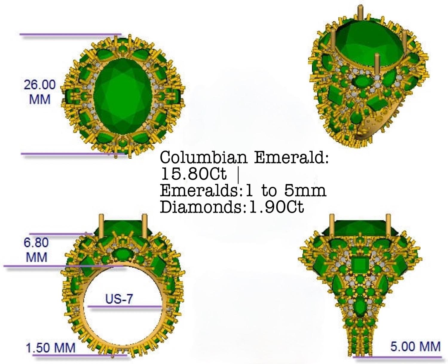 Women's or Men's Emerald Bomba Diamond Cocktail Ring For Sale