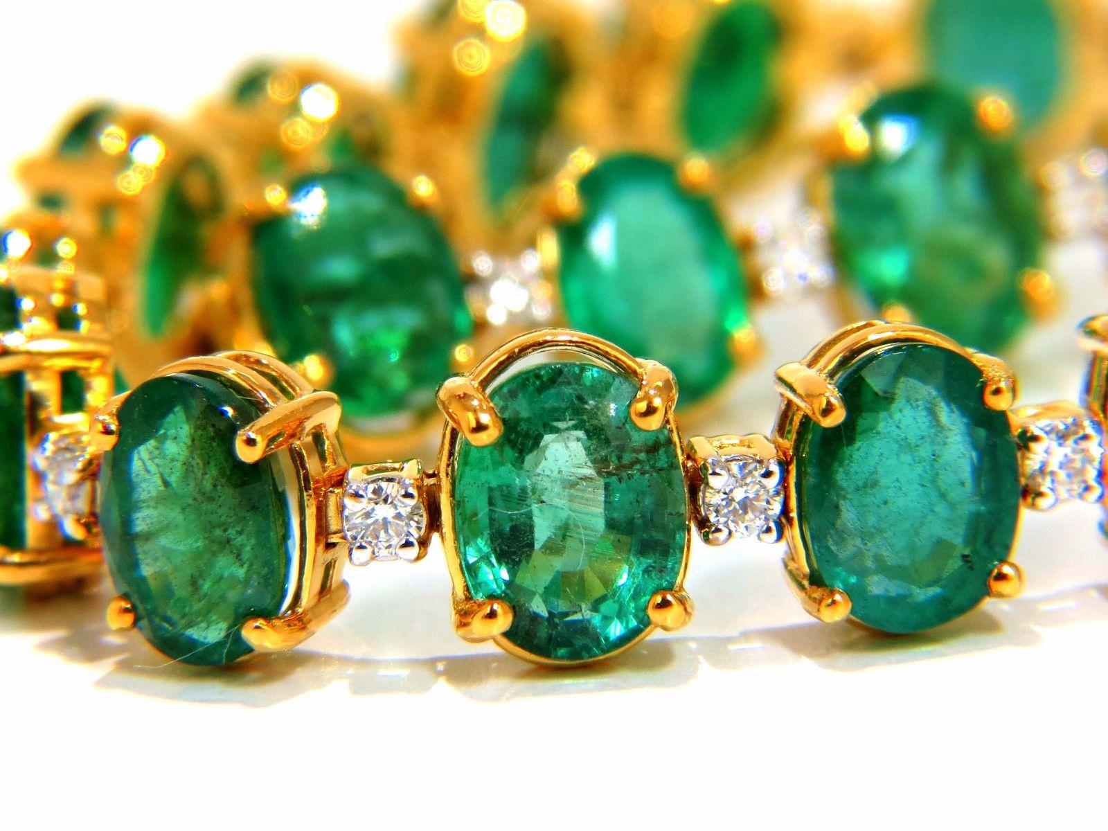 Emerald bracelet 27.42ct & .75ct diamonds classic tennis 14kt. natural greens For Sale 1