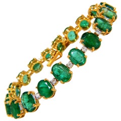 Smaragd-Armband 27,42ct & 0,75ct Diamanten klassisches Tennis 14kt. natürliche Grüntöne