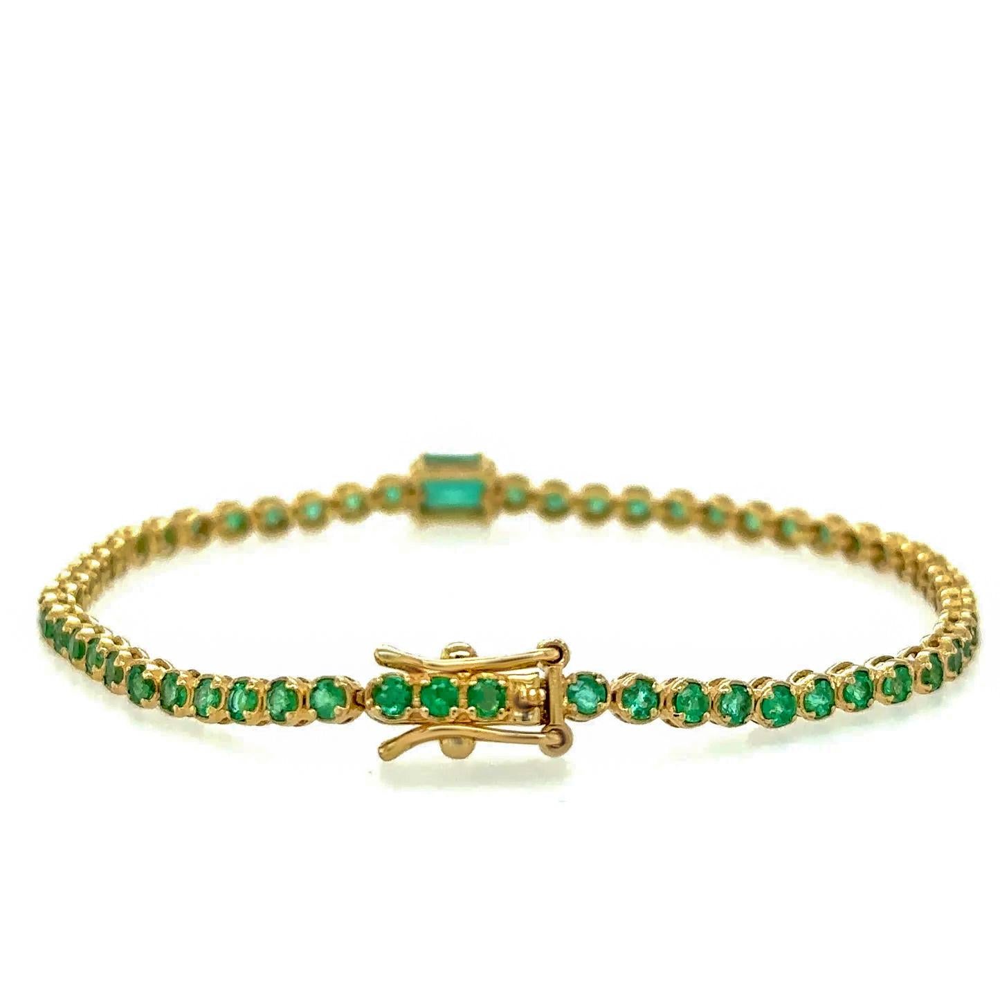 Smaragd-Armband 2,90 Karat 14K Gelbgold (Smaragdschliff) im Angebot