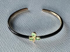 Emerald Clover Black Enamel Bracelet Cuff