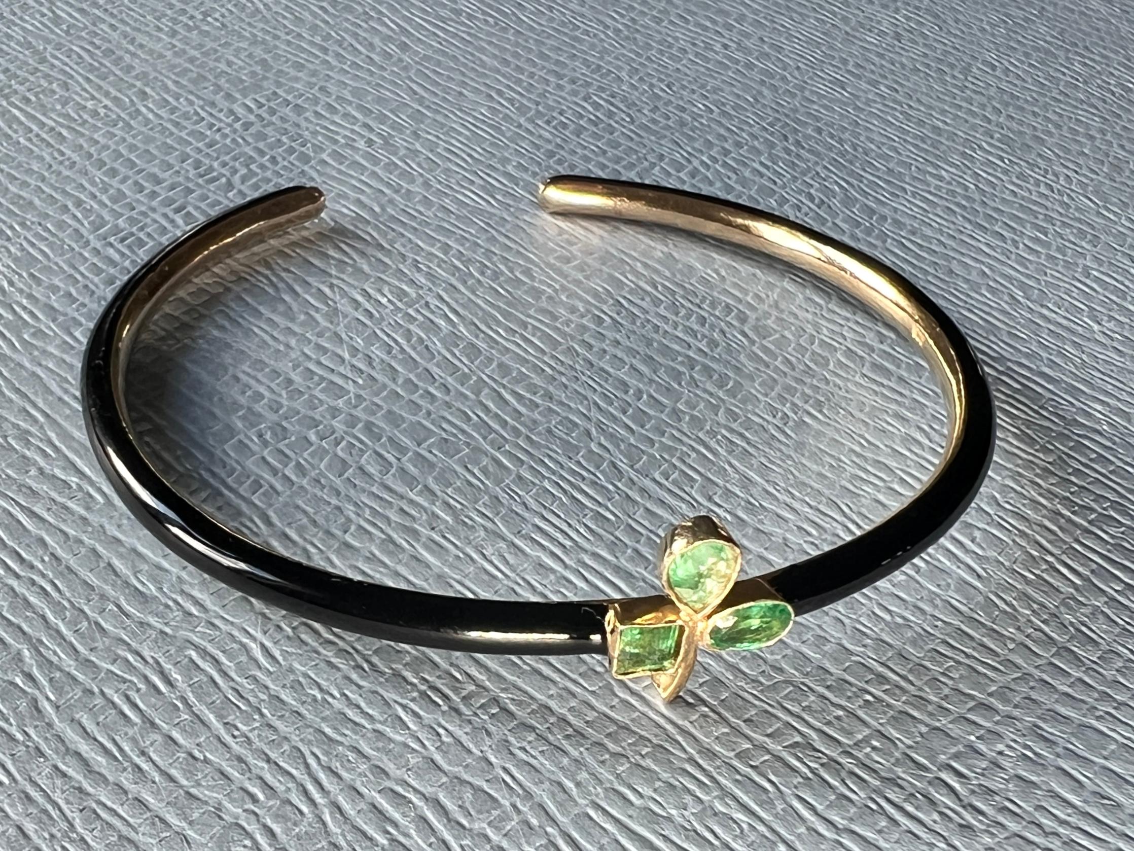 De las mujeres Pulsera Esmeralda Trébol Esmalte Negro en venta