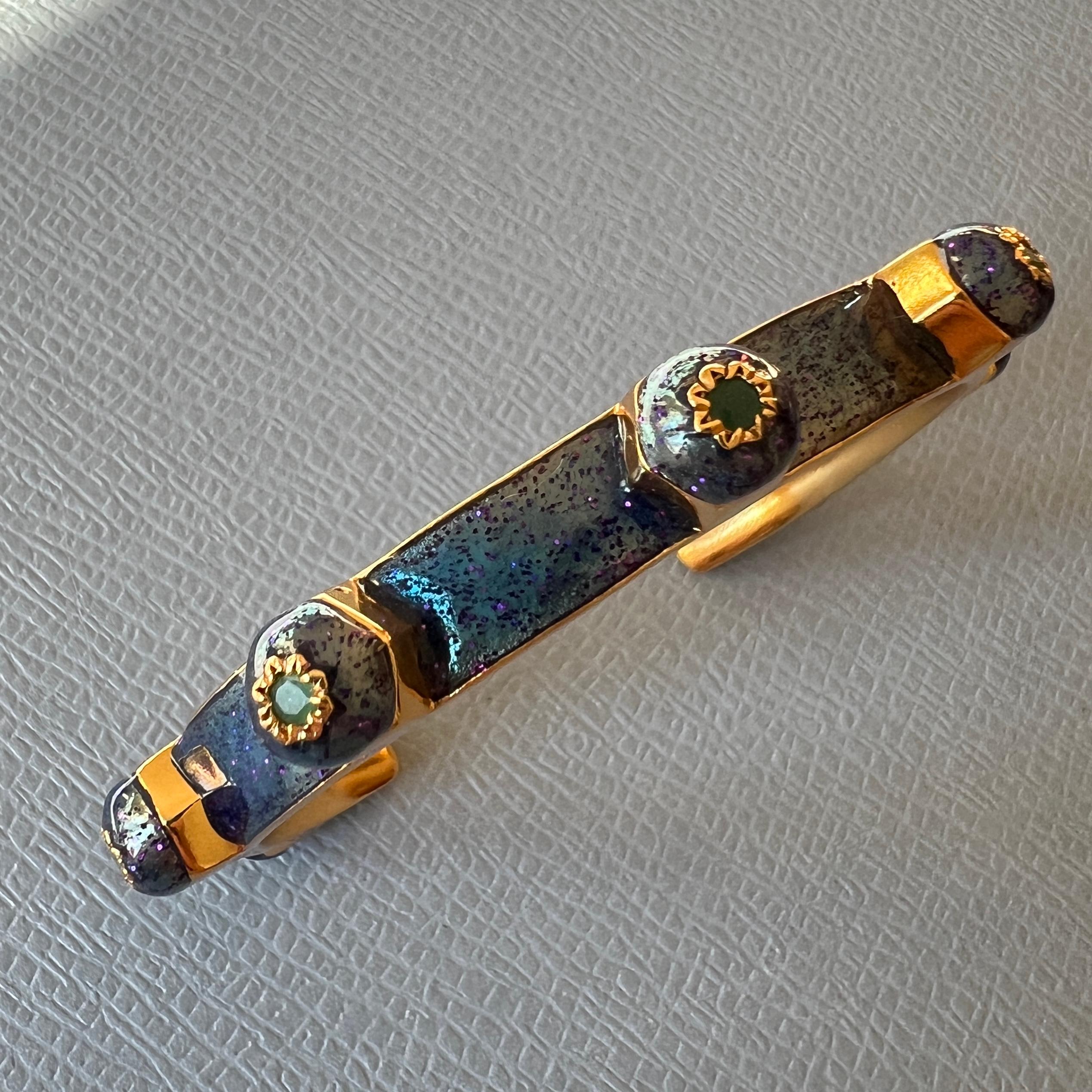 Cuff Bracelet Emerald Bracelet Stud Light Blue Enamel Victorian Style For Sale 8