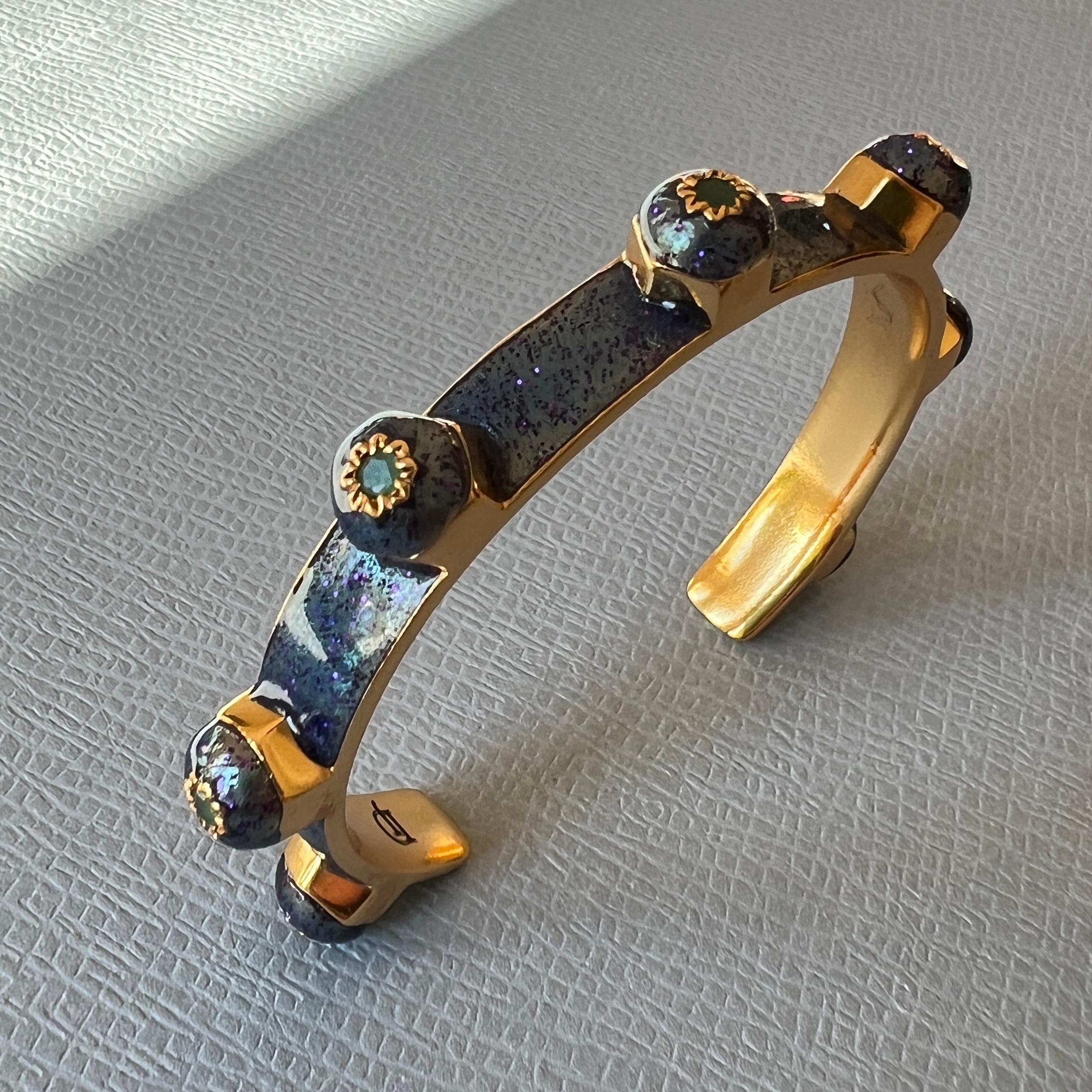 Cuff Bracelet Emerald Bracelet Stud Light Blue Enamel Victorian Style For Sale 9