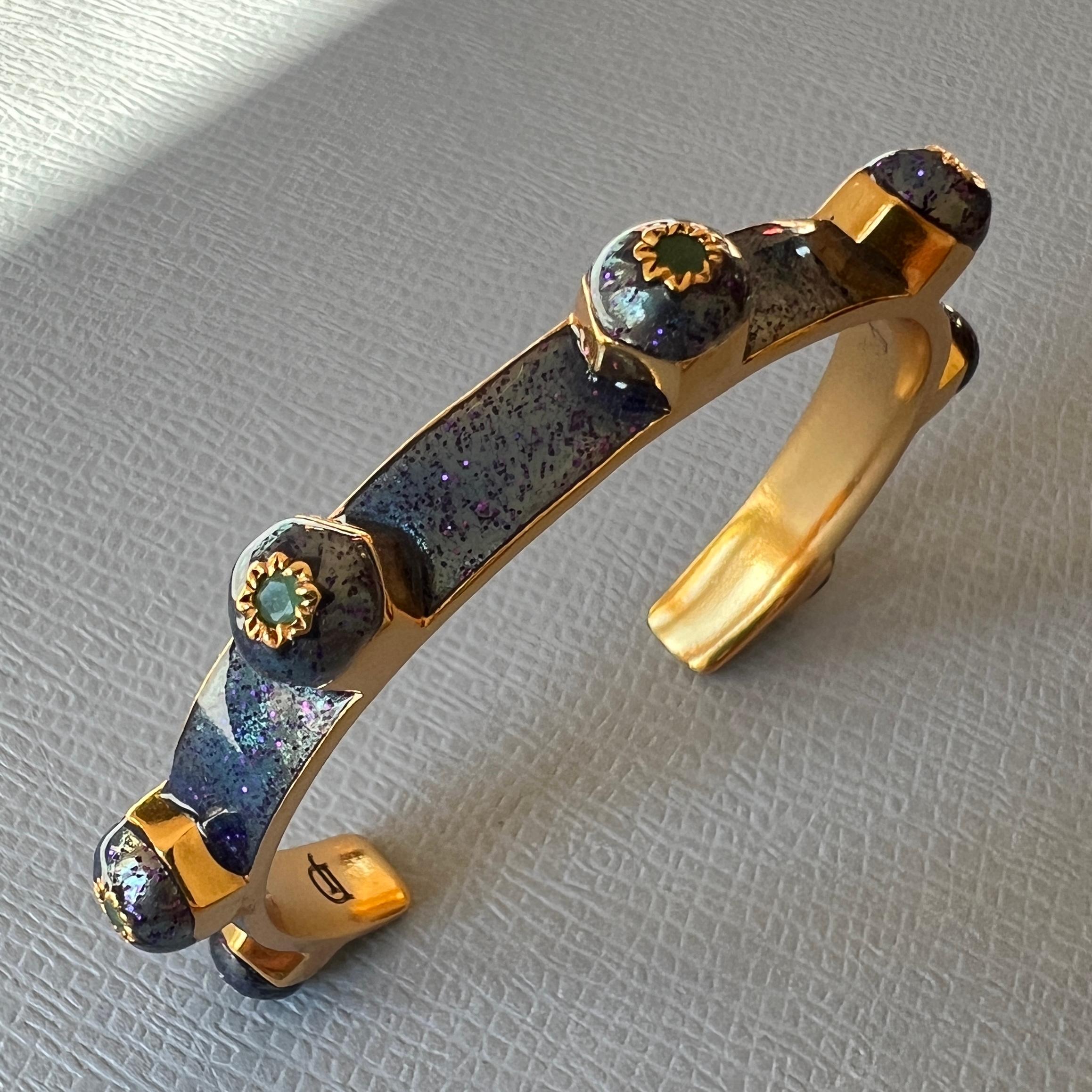Cuff Bracelet Emerald Bracelet Stud Light Blue Enamel Victorian Style For Sale 10