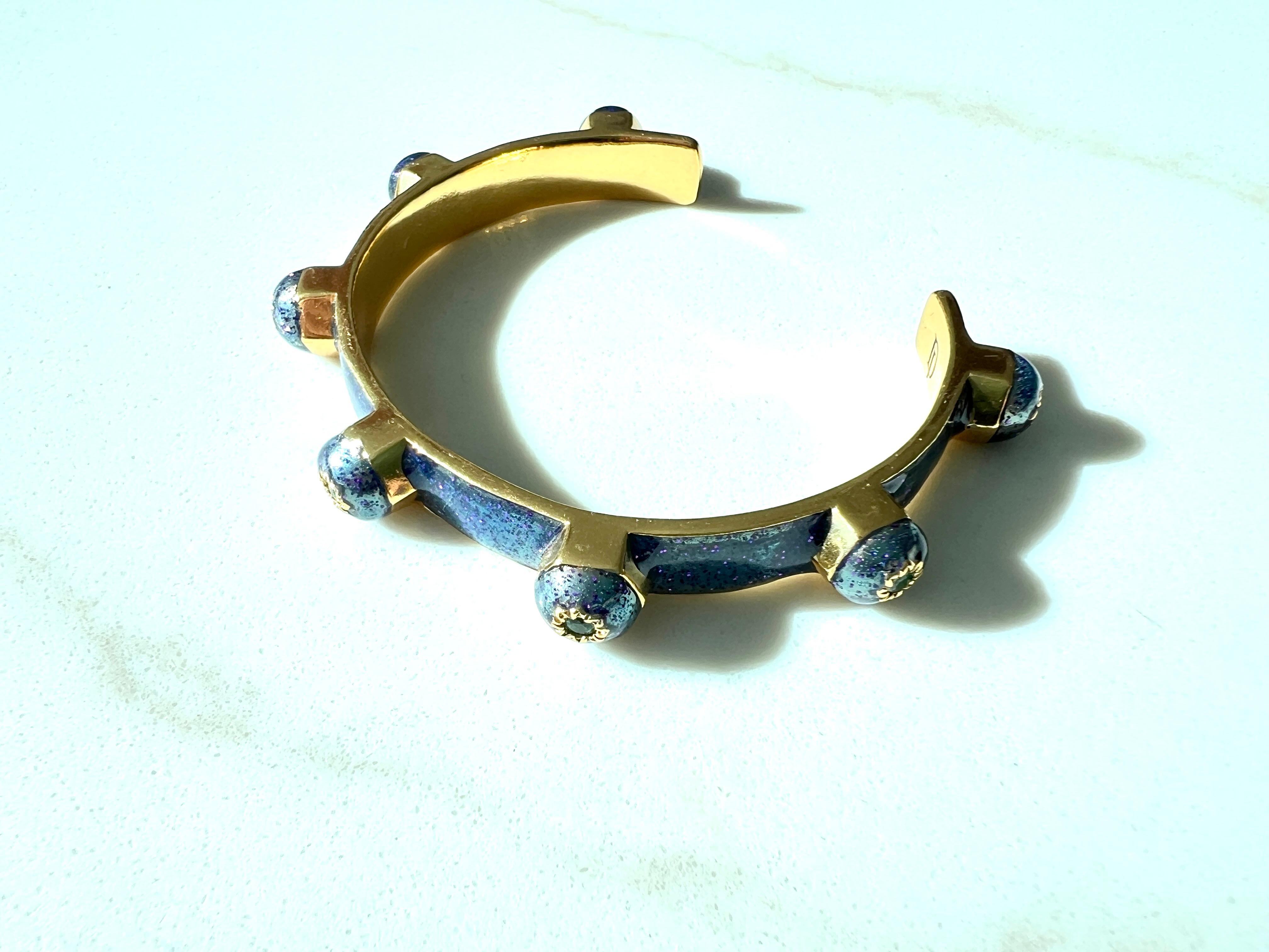 Cuff Bracelet Emerald Bracelet Stud Light Blue Enamel Victorian Style For Sale 14