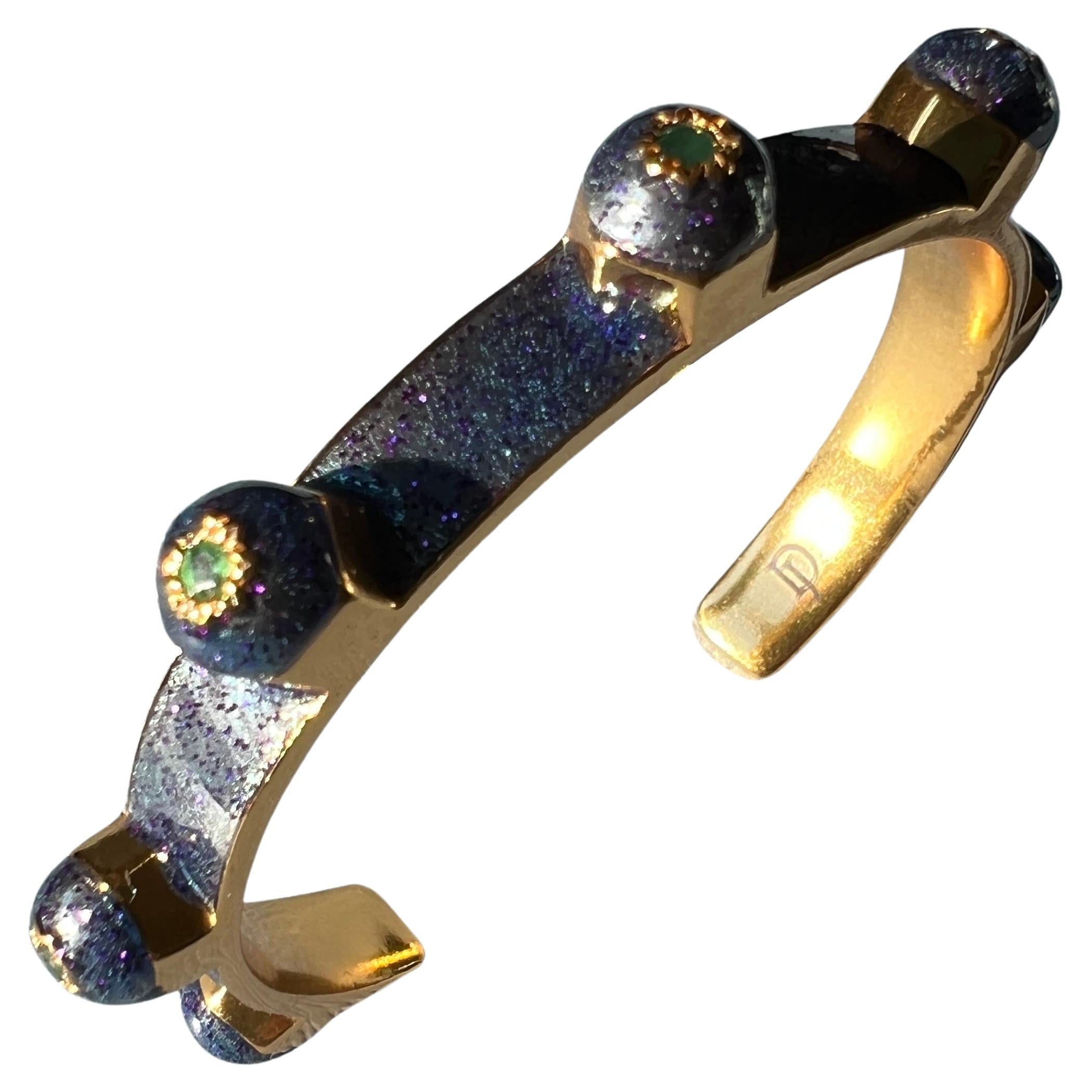 Cuff Bracelet Emerald Bracelet Stud Light Blue Enamel Victorian Style For Sale 1