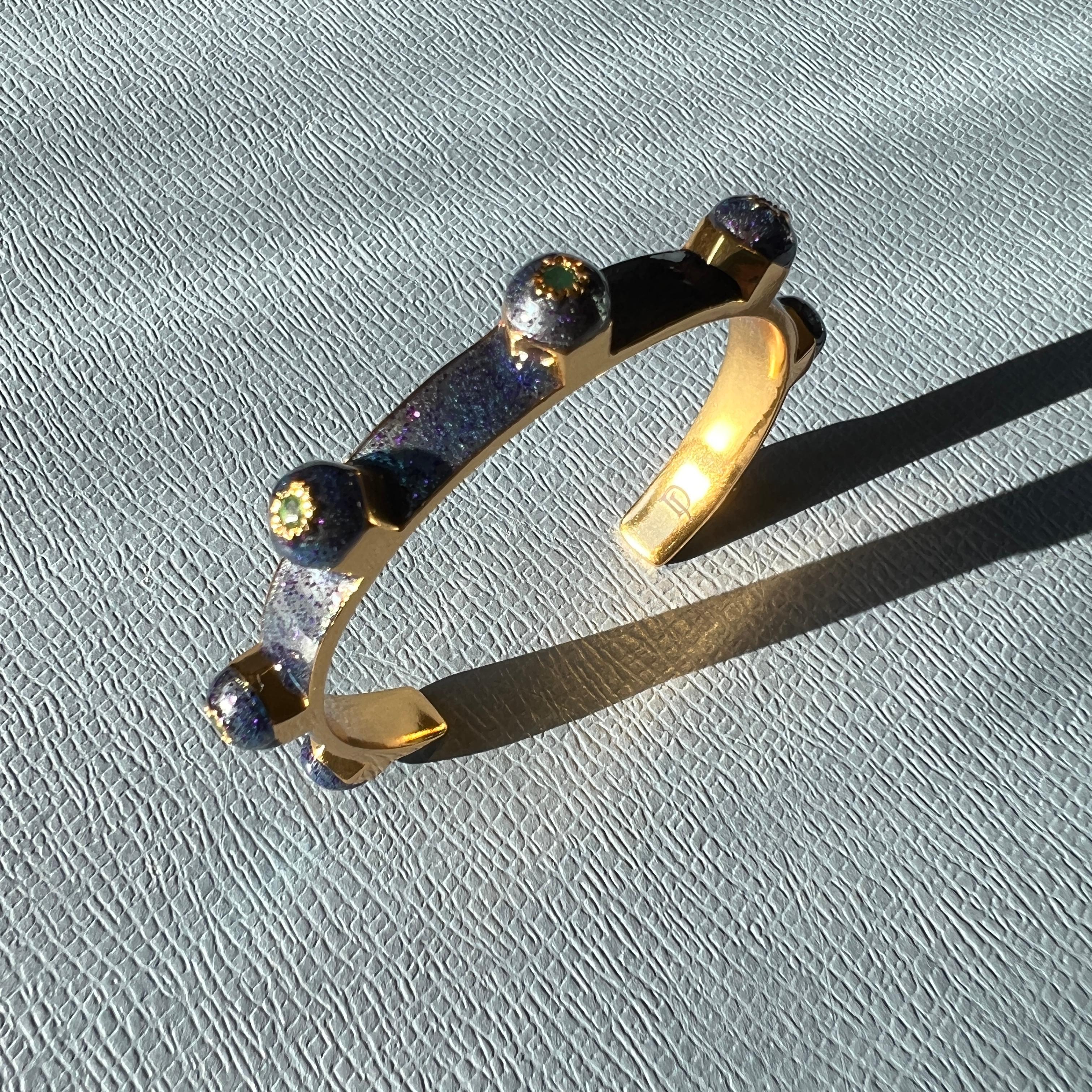Cuff Bracelet Emerald Bracelet Stud Light Blue Enamel Victorian Style For Sale 4