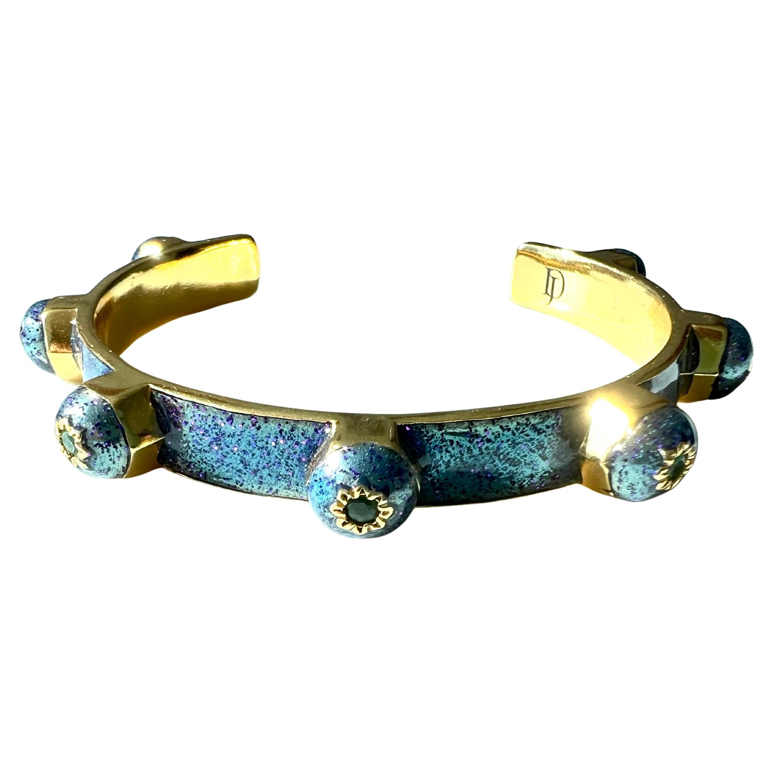 Cuff Bracelet Emerald Bracelet Stud Light Blue Enamel Victorian Style