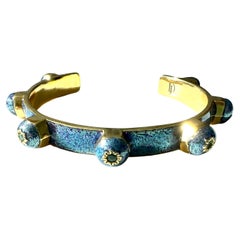 Cuff Bracelet Emerald Bracelet Stud Light Blue Enamel Victorian Style