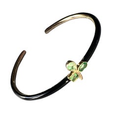 Emerald Cover Cuff Bracelet Black Enamel - Gold Plated