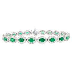 Emerald Bracelet Diamond Halo 8.4 Carats 18K Gold