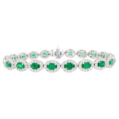 Emerald Bracelet Diamond Halo 8.4 Carats 18K Gold