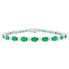 Emerald Bracelet Diamond Links 8.5 Carats 18K White Gold