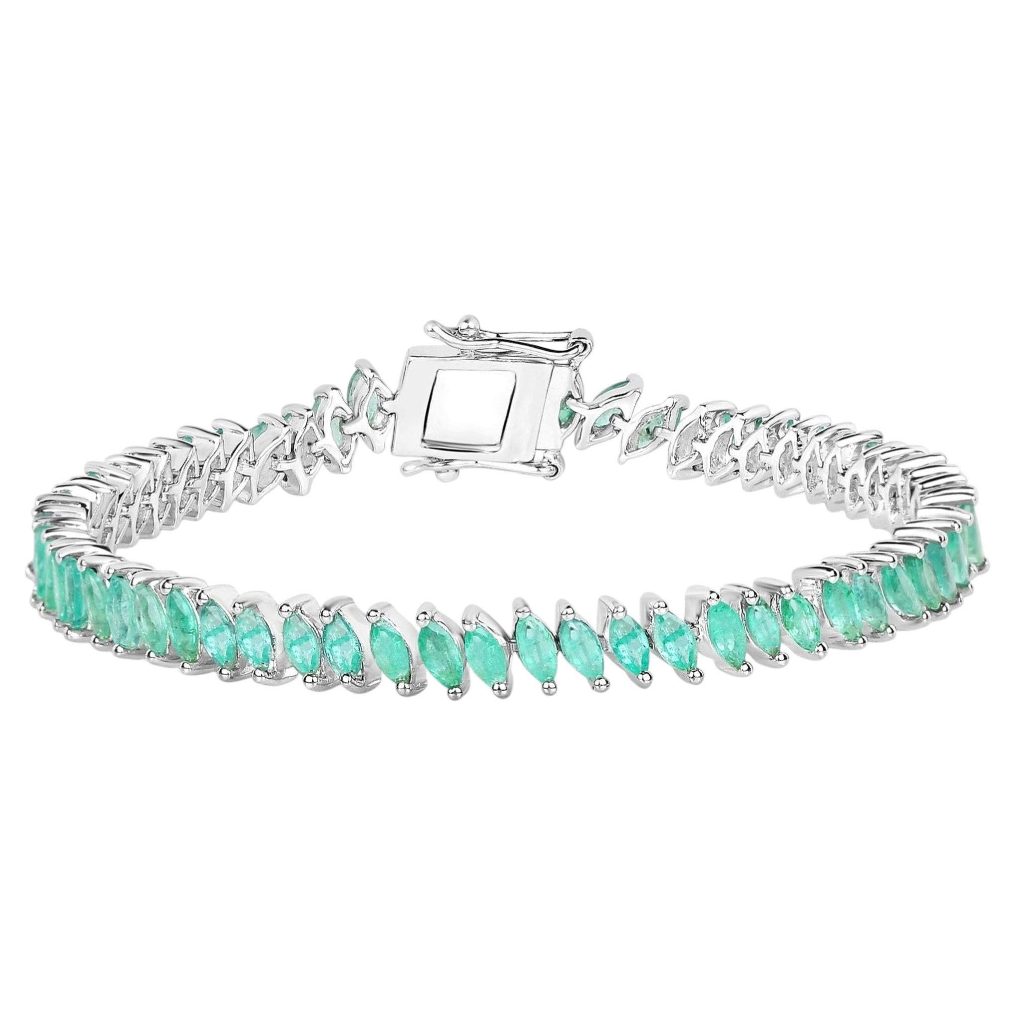 Emerald Bracelet Marquise Cut 6.8 Carats Sterling Silver For Sale
