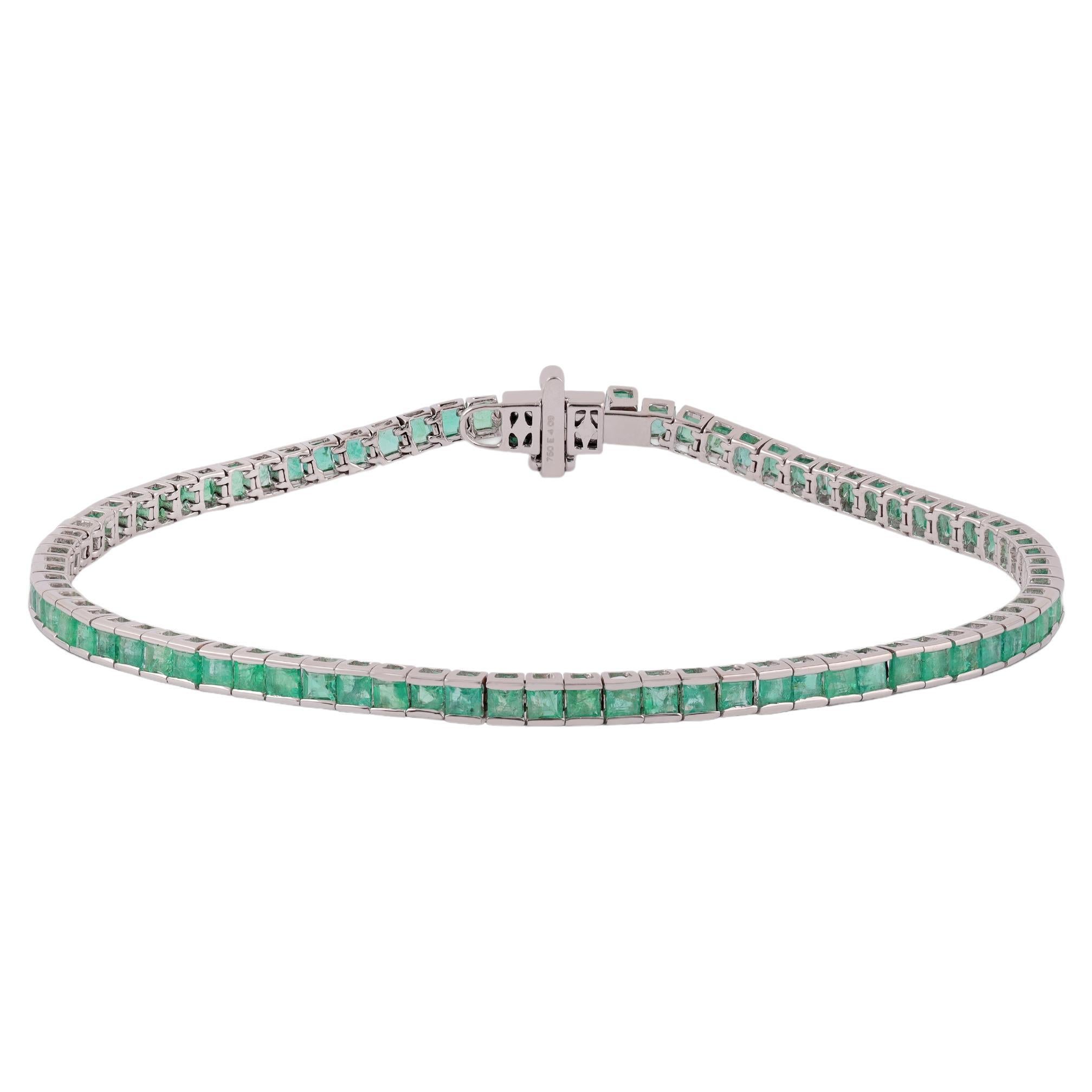 Emerald Bracelet Studded in 18 Karat White Gold For Sale