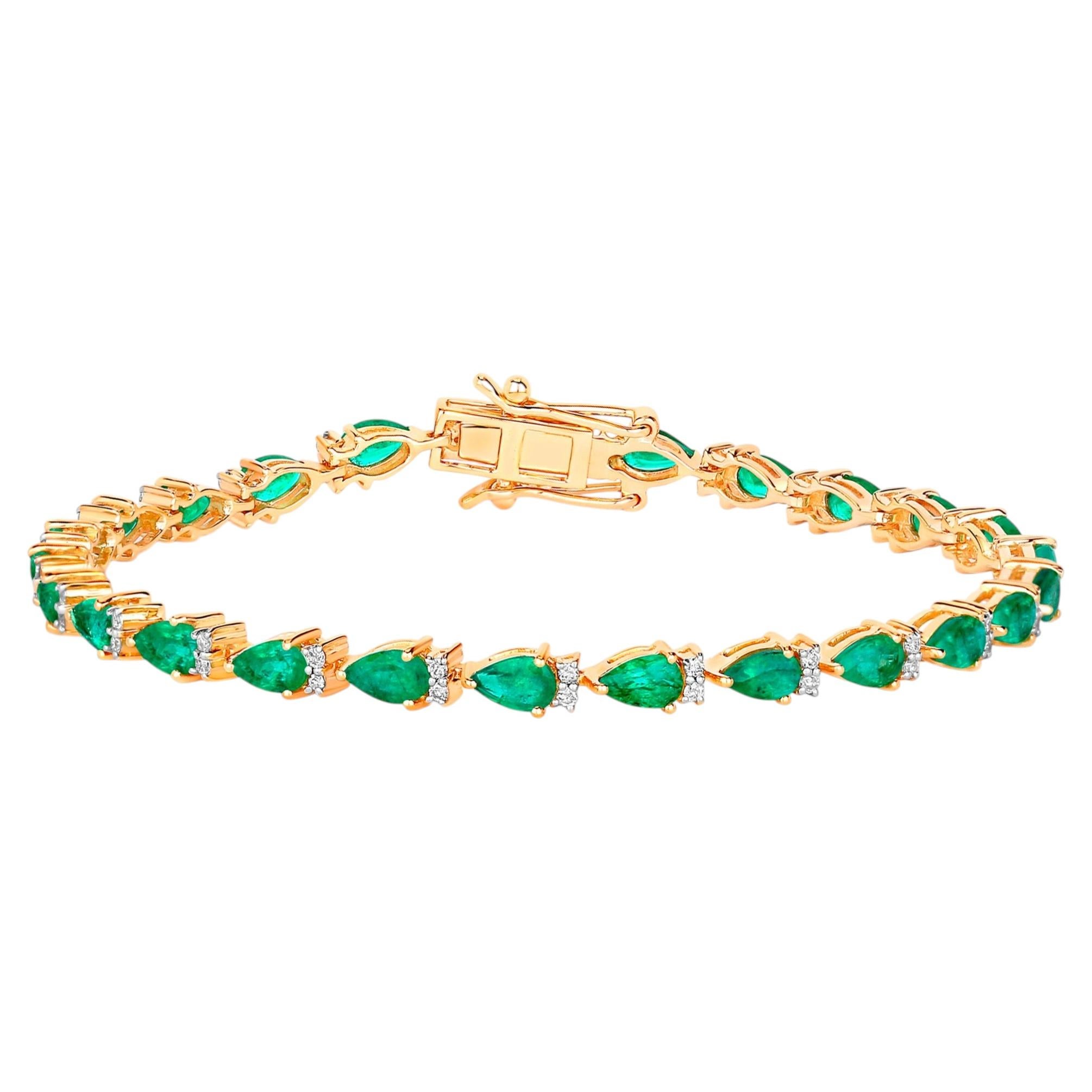Emerald Bracelet With Diamonds 4.62 Carats 14K Yellow Gold