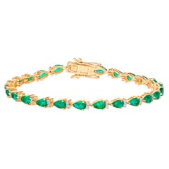 Emerald Bracelet With Diamonds 4.62 Carats 14K Yellow Gold