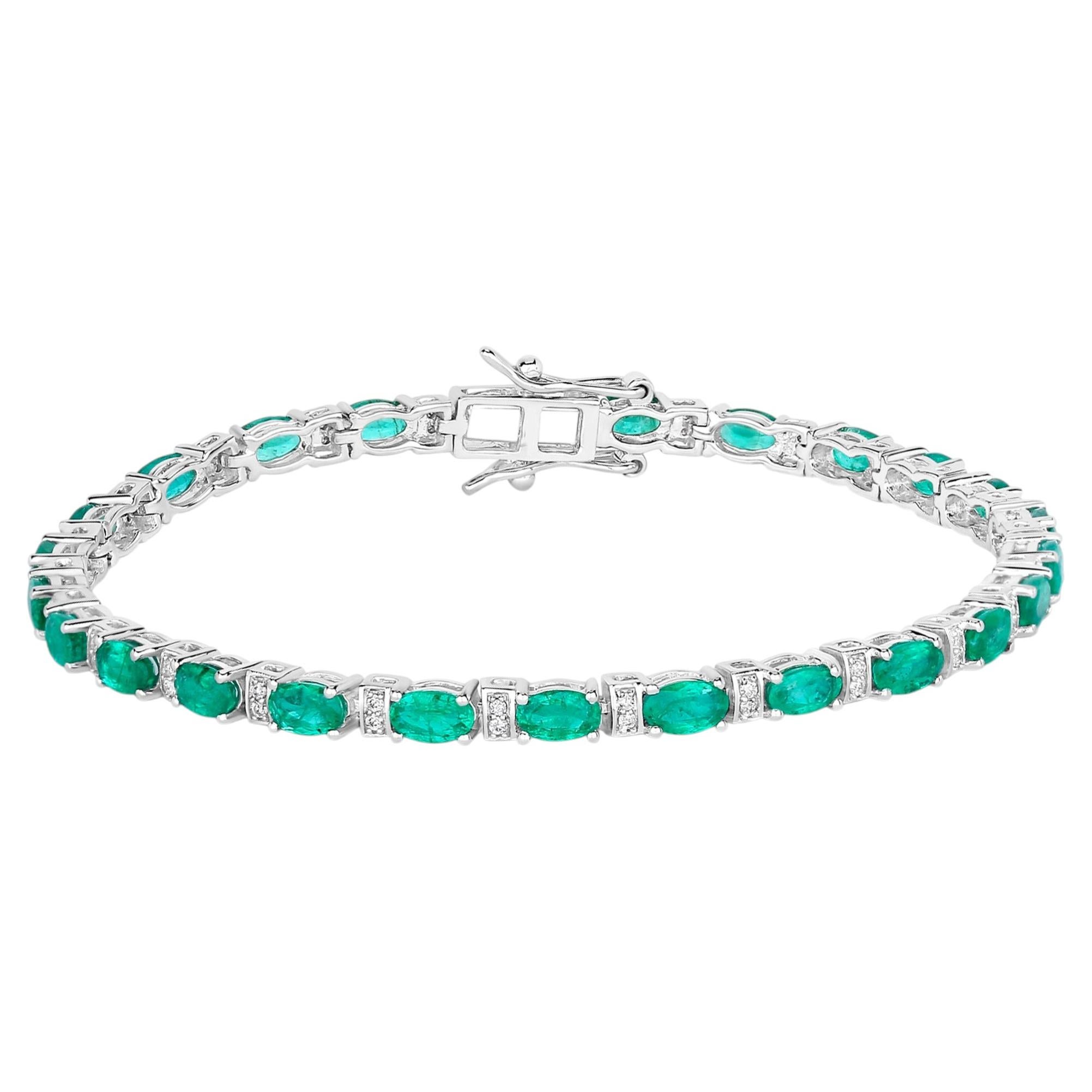Emerald Bracelet With Diamonds 4.96 Carats 14K White Gold