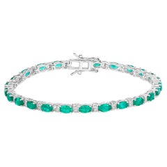 Emerald Bracelet With Diamonds 4.96 Carats 14K White Gold