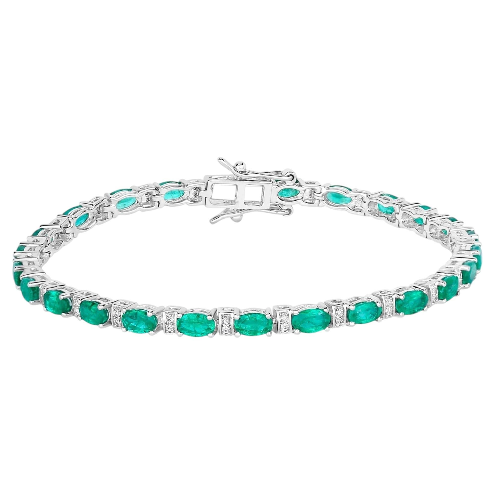 Pulsera Esmeralda Con Diamantes 4,96 Quilates Oro Blanco 14K