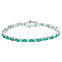 Emerald Bracelet With Diamonds 4.96 Carats 14K White Gold