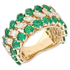 3.57ct Emerald & 1.13ct Diamond 14K Yellow Gold Eternity Ring